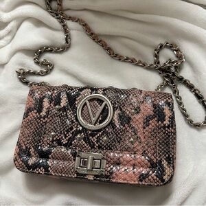 Valentino Pink and Black Snake Print Crossbody Bag